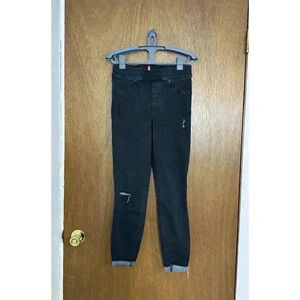 Spanx‎ Pull On Medium Black Cropped Distressed Jeans Medium Stretch Compression